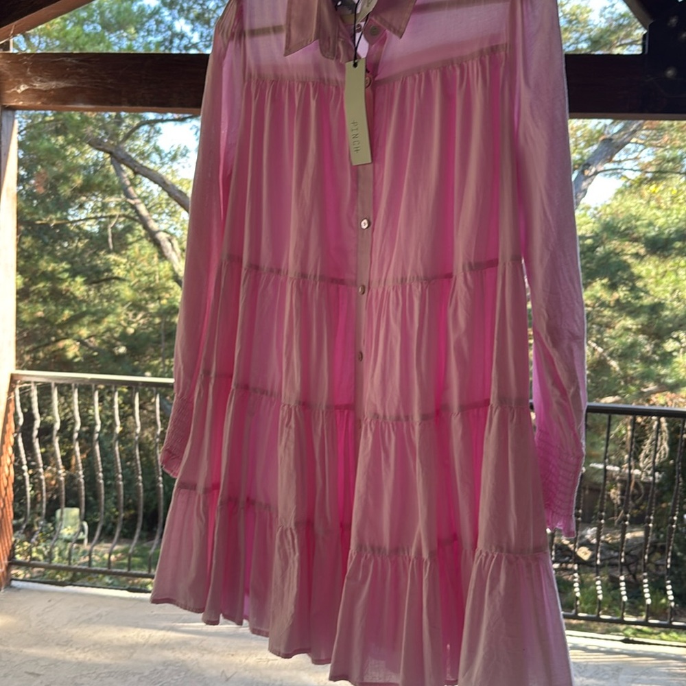 NWT Pinch dress pink Anthropologie Tiered knee length mini midi Maternity S
